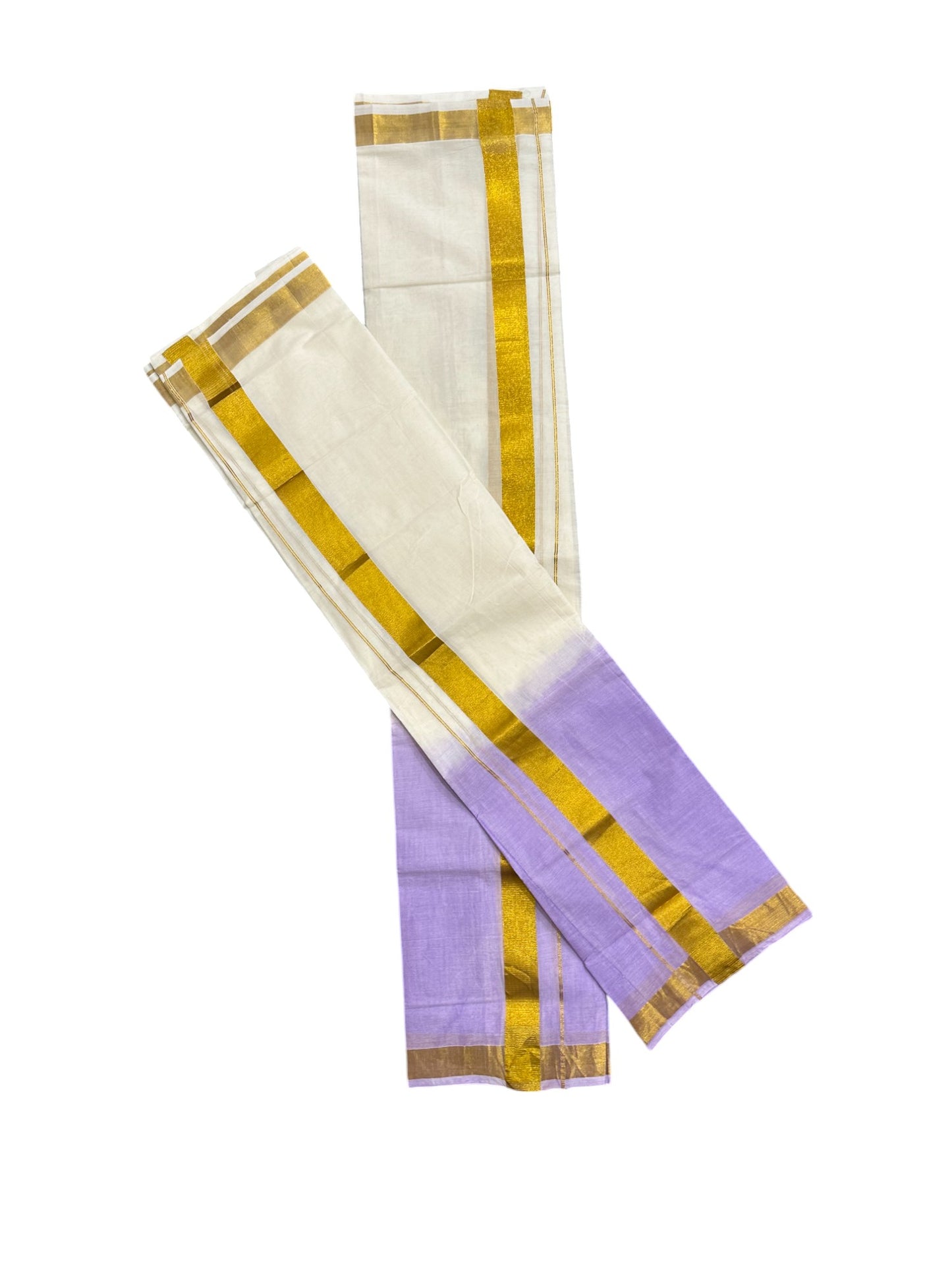 Southloom Tie & Dye - Half & Half  Multi Colour Lavender Design Set Mundu (Mundum Neriyathum) in 2.80 m Neriyathu (Extra Length)