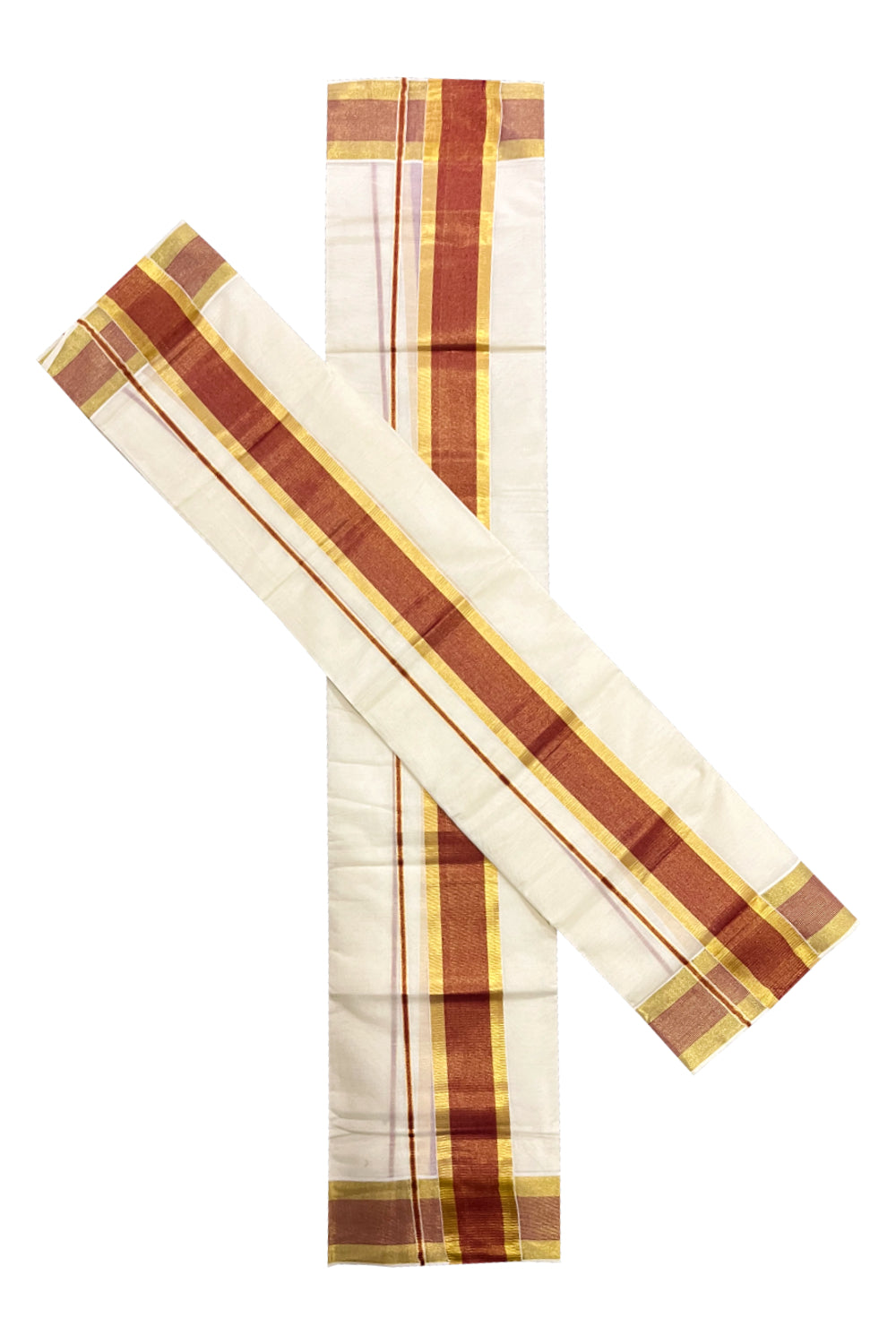 Pure Cotton Kerala Onam 2023 Set Mundu (Mundum Neriyathum) Single with Maroon and Kasavu Border 2.80 Mtrs