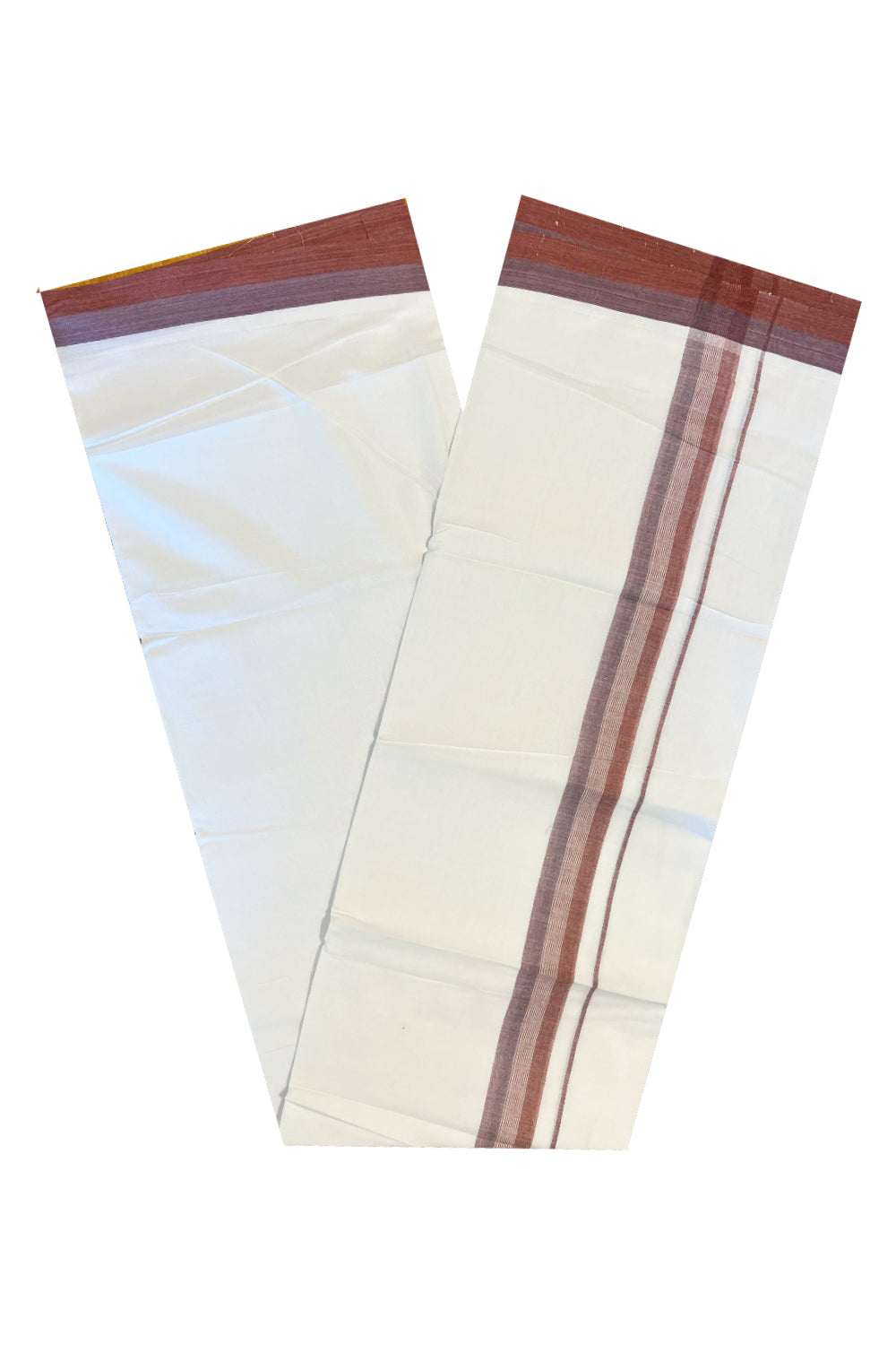 Pure White Cotton Double Mundu with Brown Border (South Indian Dhoti)