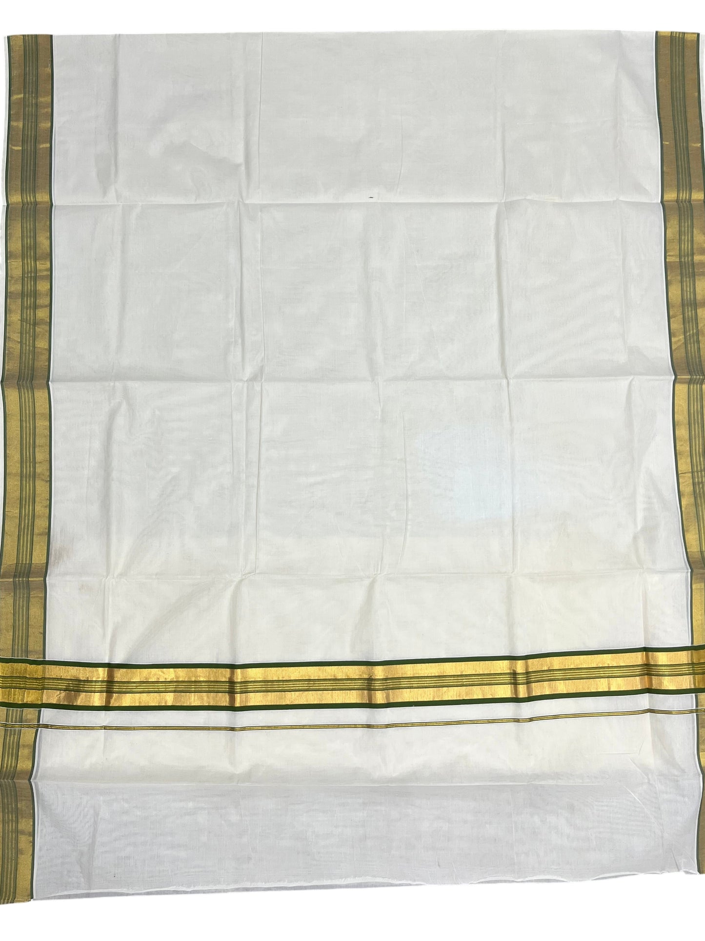 Southloom Kerala Cotton Kasavu Saree with Olive Green Border