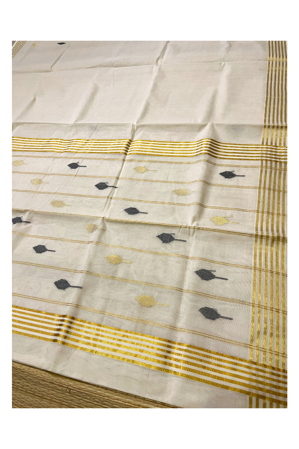 Southloom Premium Handloom Cotton Kerala Saree with Woven Butta Works