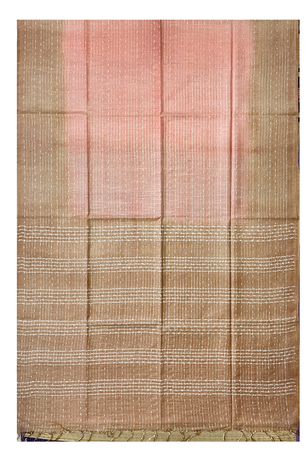 Southloom Semi Organza Check Design Peach Saree with Brown Border