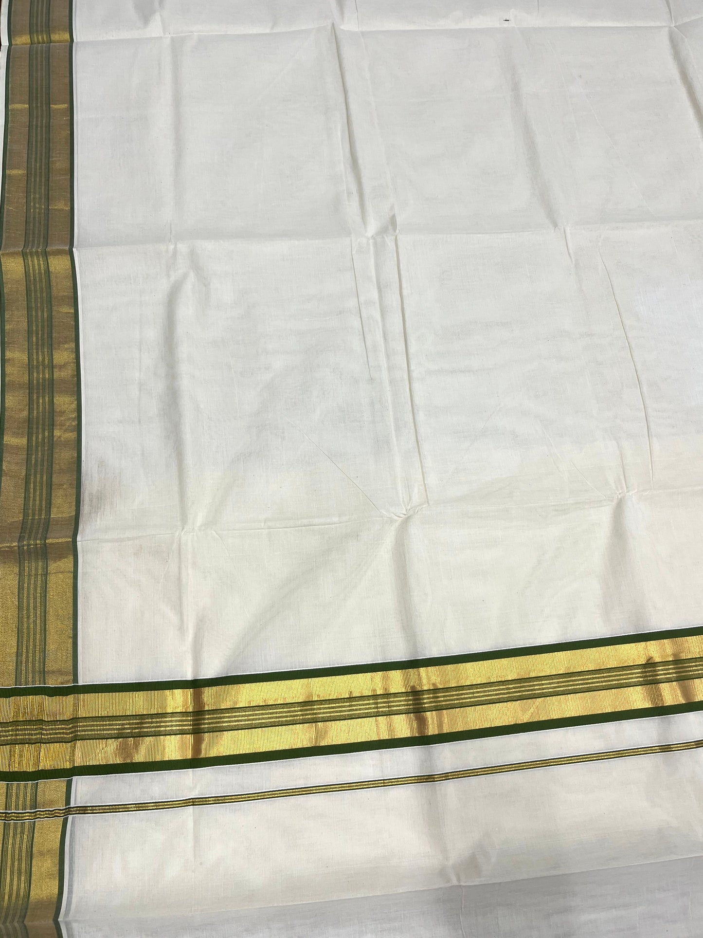 Southloom Kerala Cotton Kasavu Saree with Olive Green Border