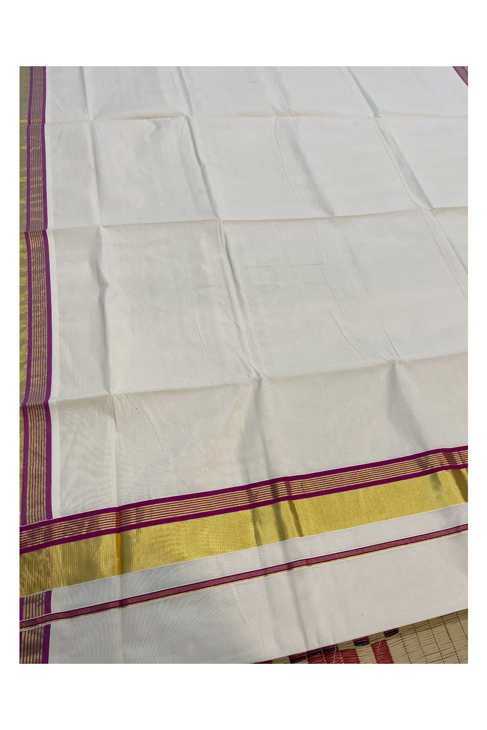 Pure Cotton Kerala Saree with Kasavu and Magenta Border