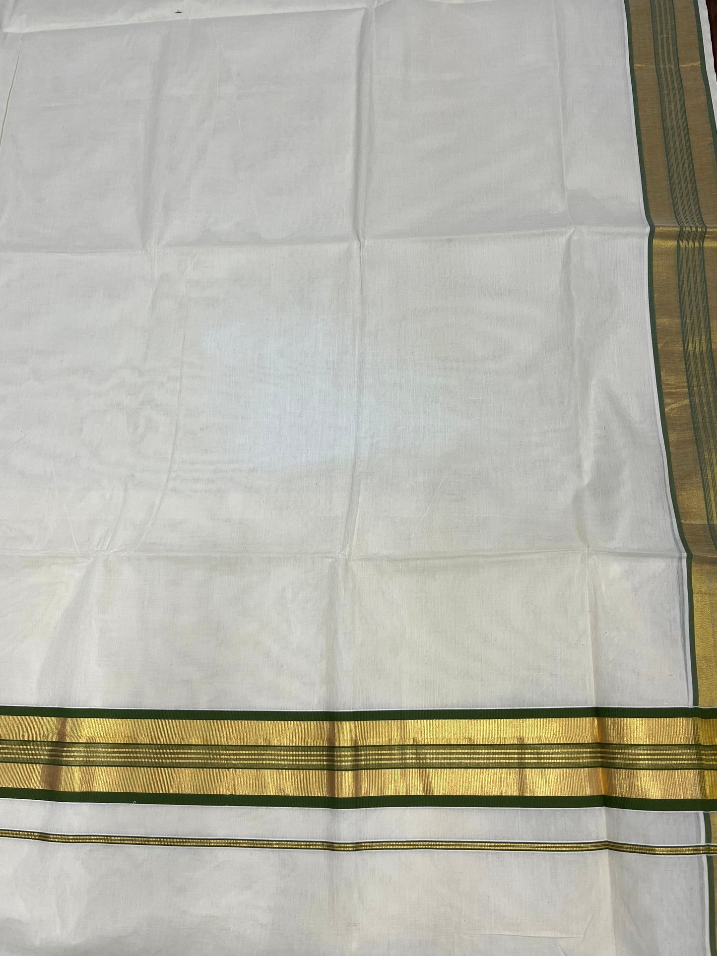 Southloom Kerala Cotton Kasavu Saree with Olive Green Border