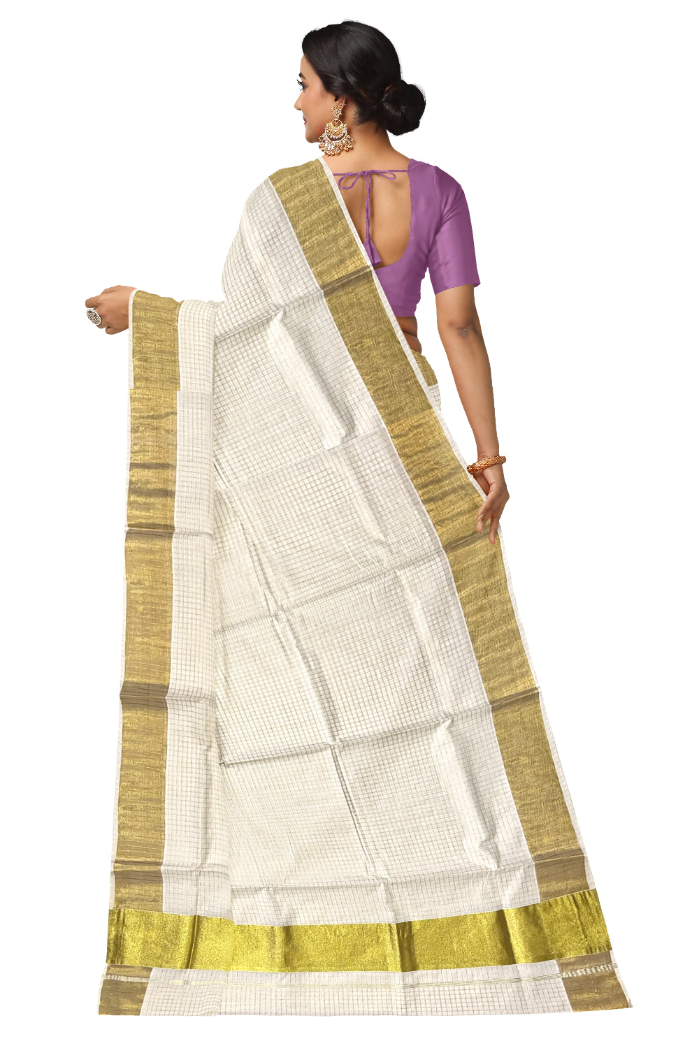 Kerala Cotton Kasavu Check Design Saree with 5x4 Border
