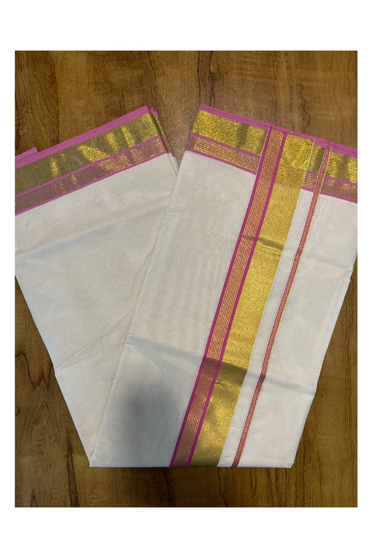 Pure Cotton Kerala Saree with Kasavu and Pink Border