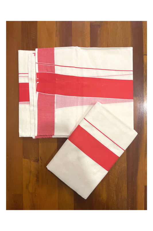 Kerala Cotton Mundum Neriyathum Single (Set Mundu) with Plain 2 inch Orange Kara 2.80 Mtrs