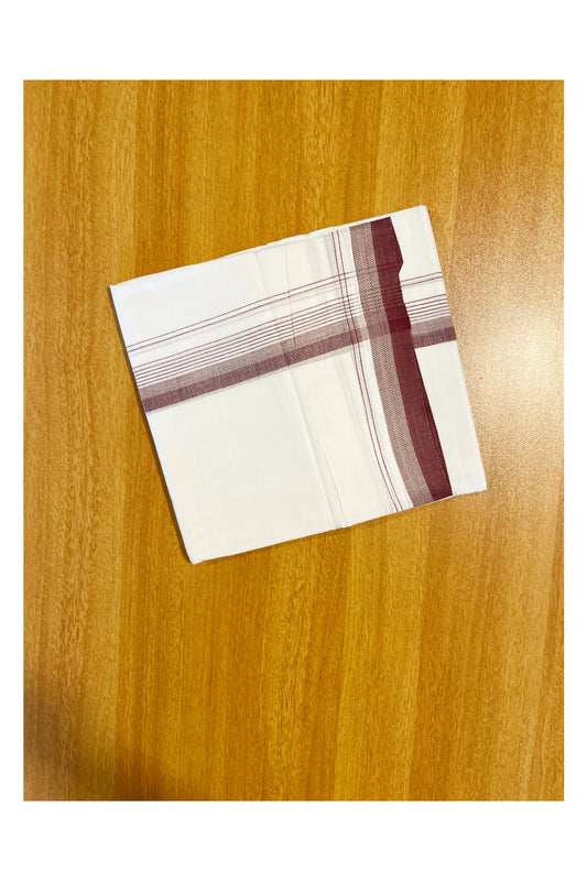 Pure White Cotton Double Mundu with Maroon Lines Border (South Indian Dhoti)