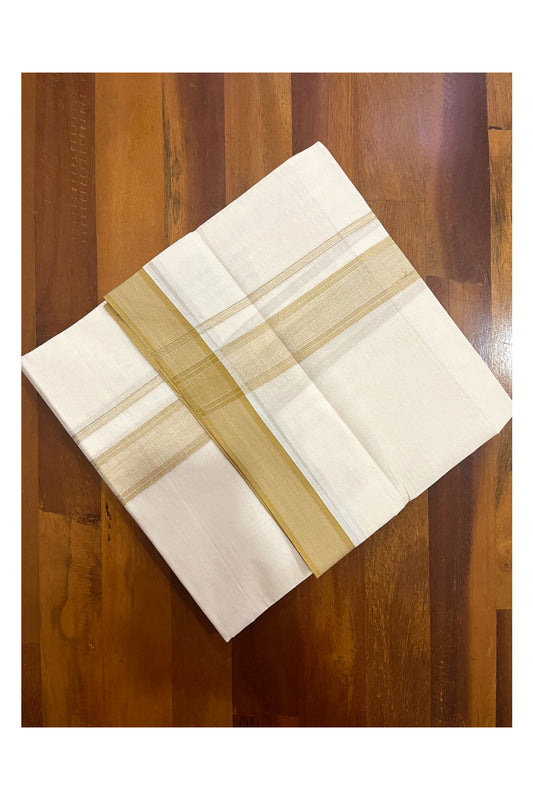 Pure Cotton 100x100 Double Mundu with Yellow and Silver Kasavu Line Border (Onam Mundu 2023)