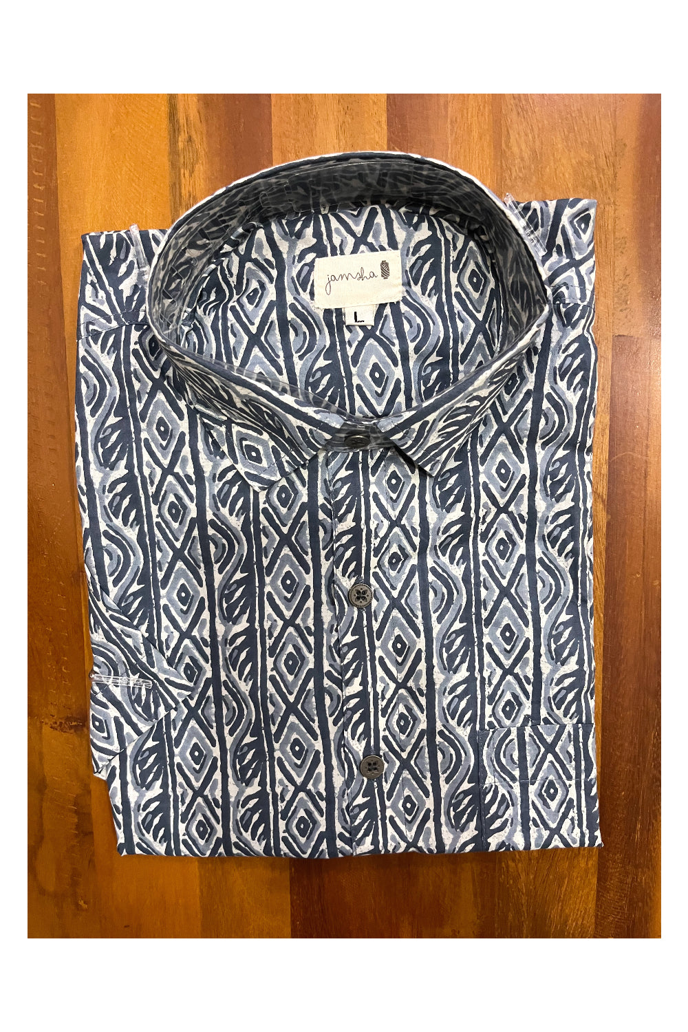 Southloom Jaipur Cotton Grey Hand Block Printed Shirt (Half Sleeves)