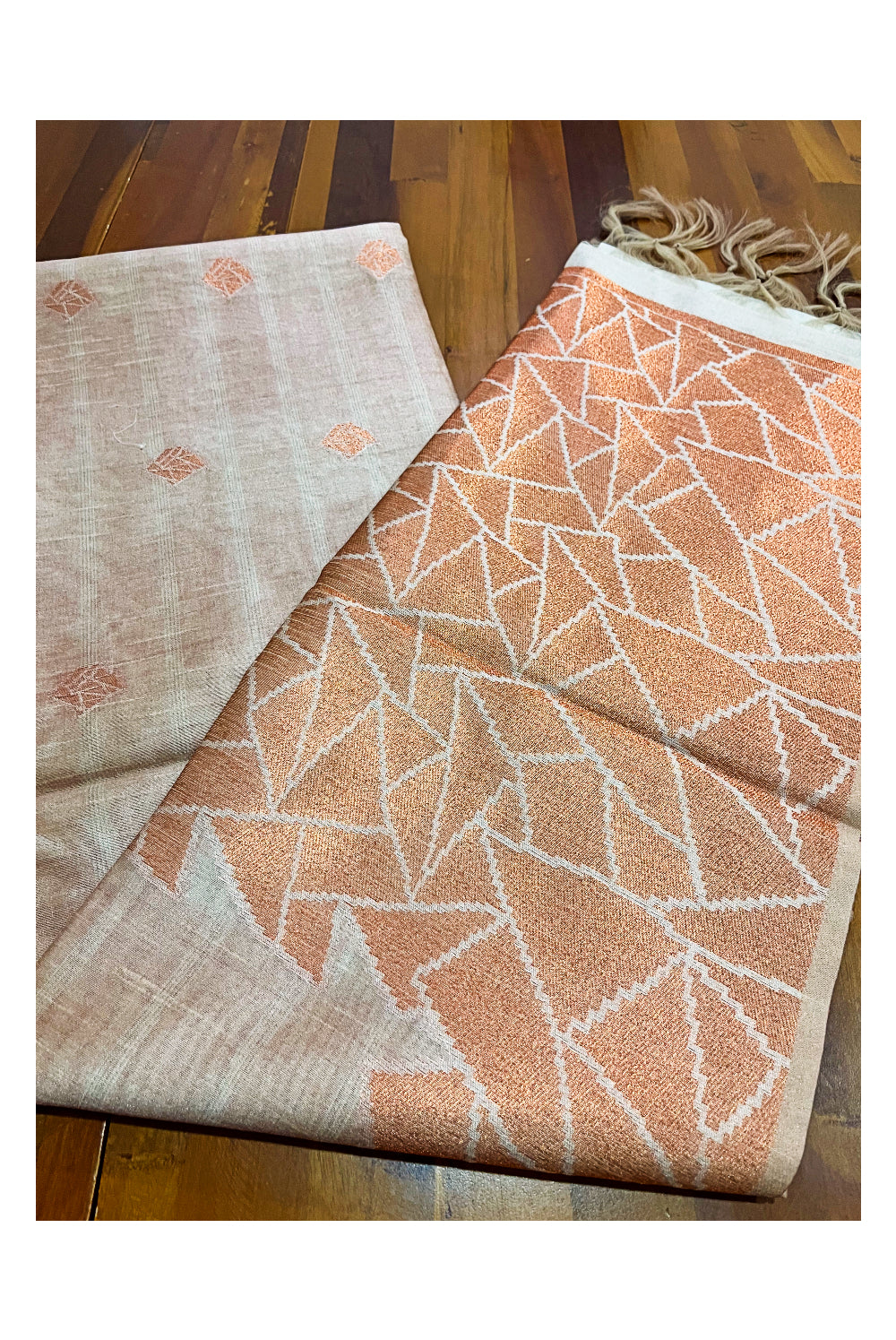 Southloom Semi Tussar Light Pink Copper Woven Designer Saree