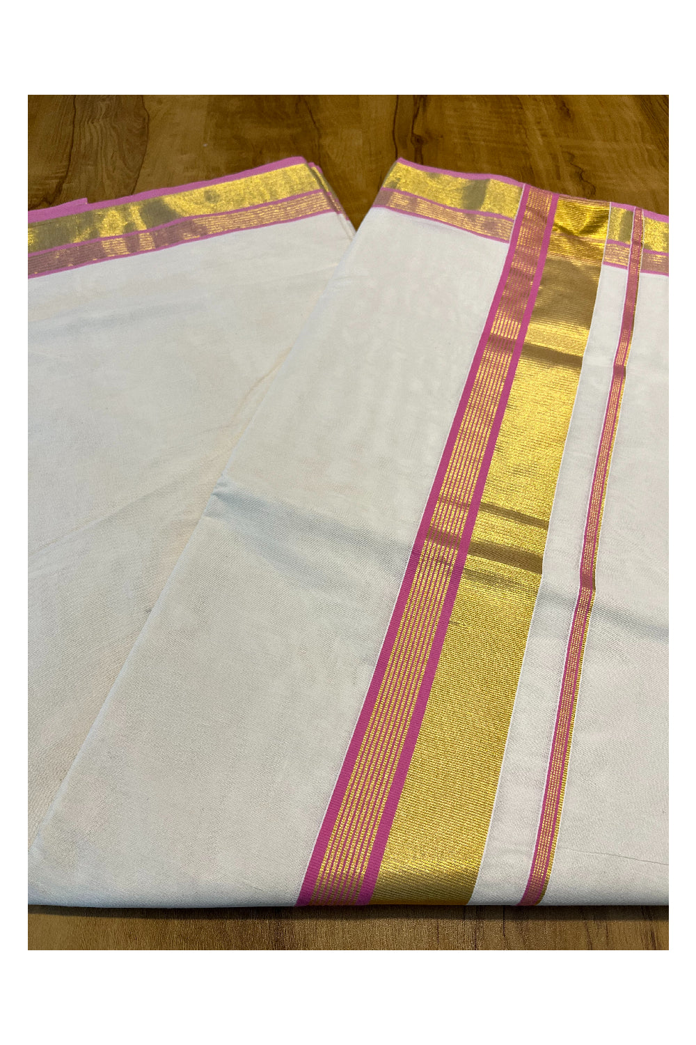Pure Cotton Kerala Saree with Kasavu and Pink Border