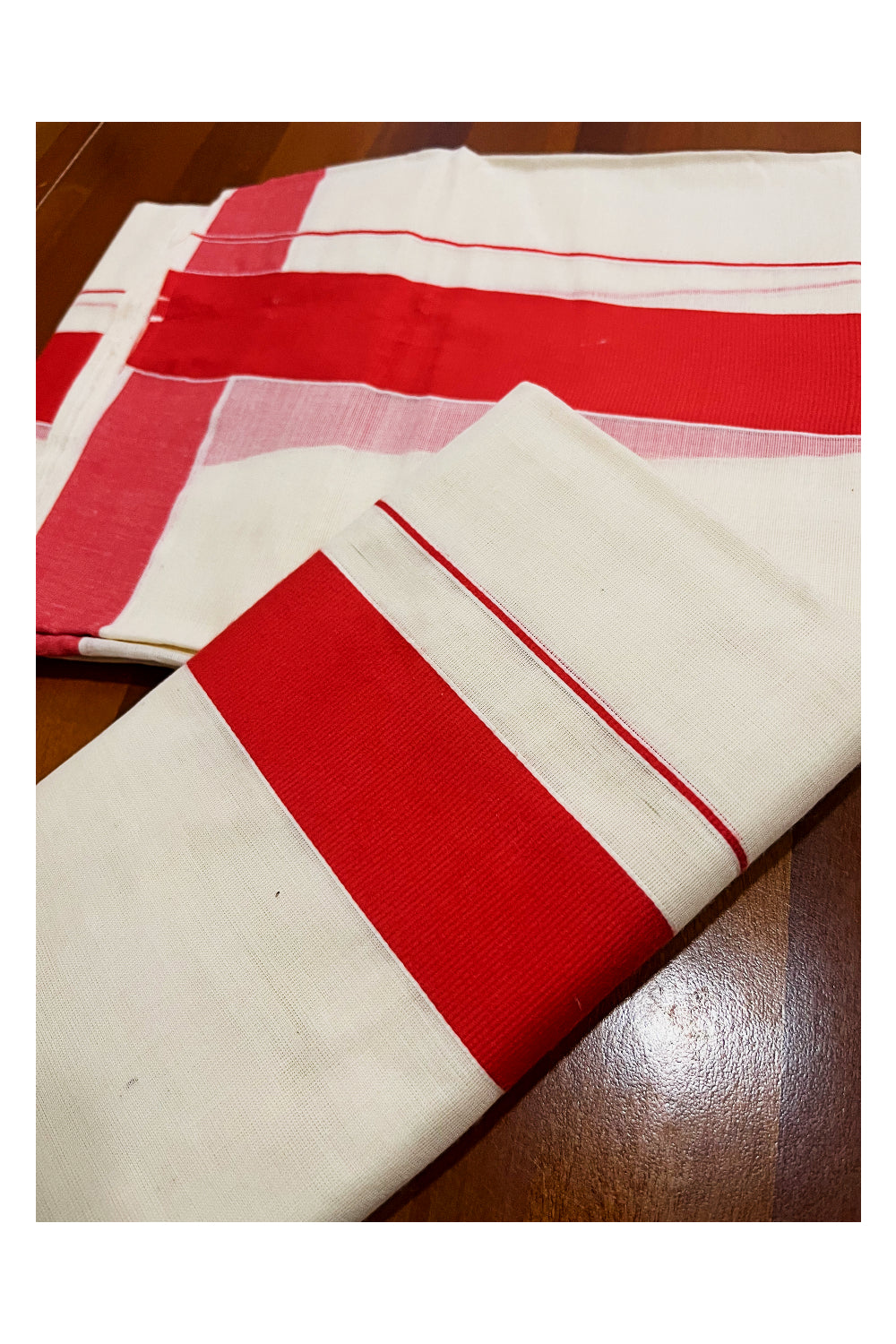 Kerala Cotton Mundum Neriyathum Single (Set Mundu) with Plain 2 inch Orange Kara 2.80 Mtrs