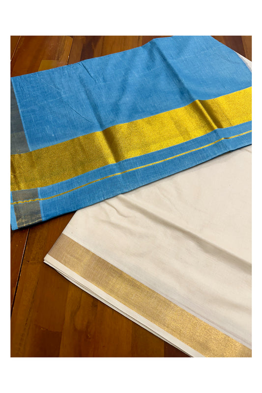 Southloom Tie and Dye Multi Colour Blue Kasavu Saree (Onam 2024 Collection)