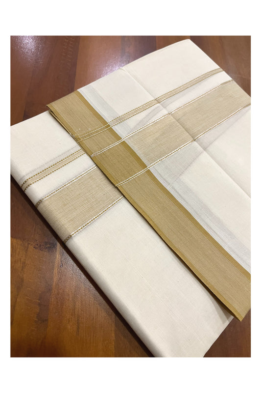 Pure Cotton 100x100 Double Mundu with Silver Kasavu and Yellow Kara (Onam Mundu 2023)