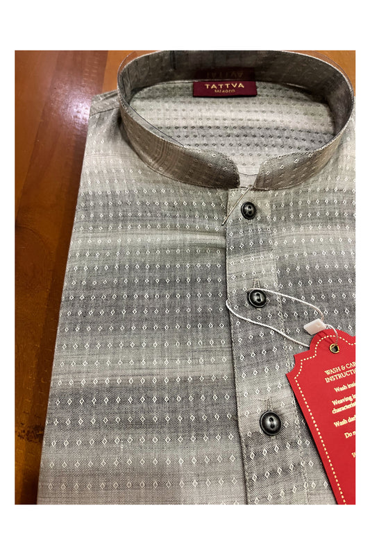 Southloom Grey Woven Designs Semi Silk Short Kurta for Men