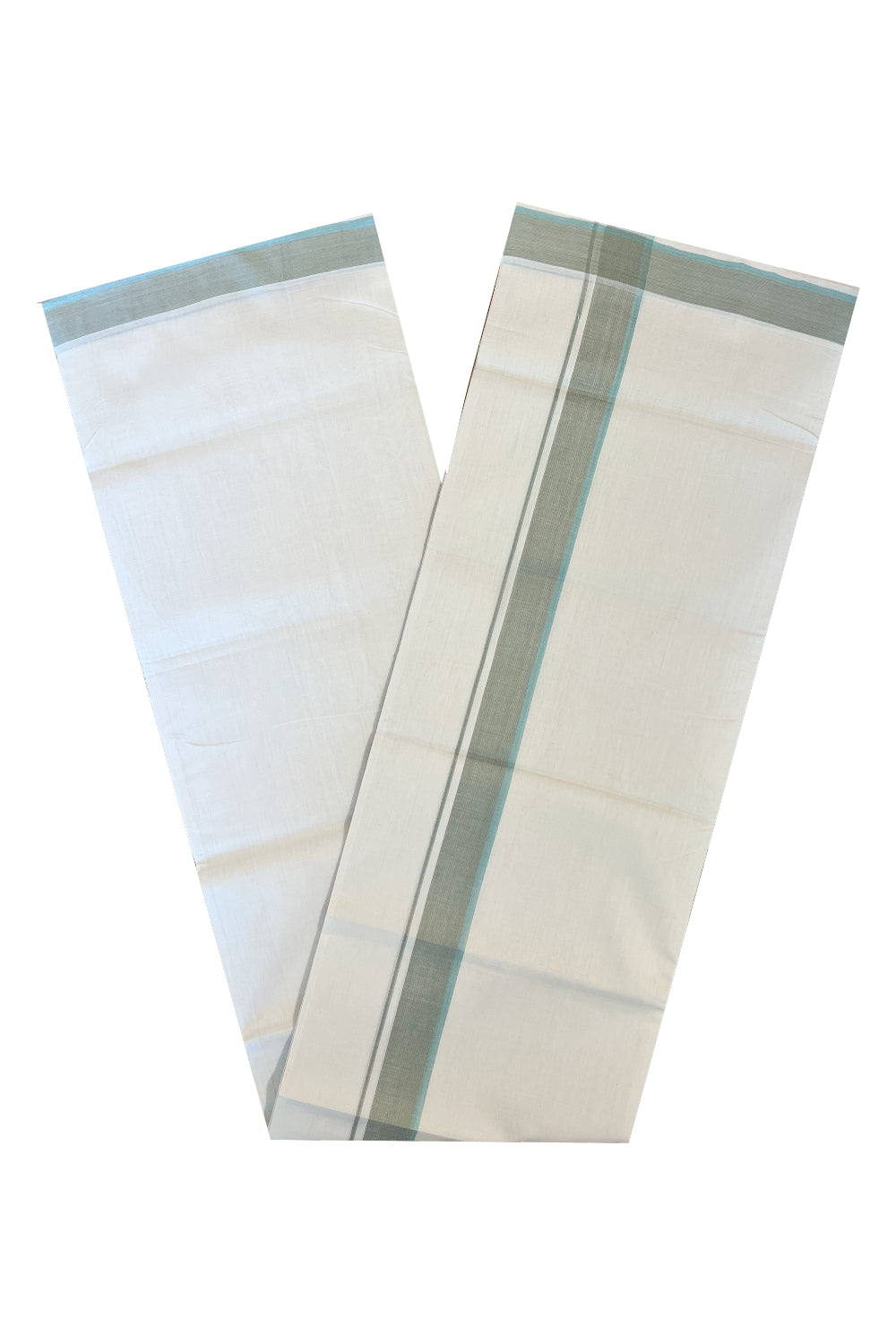 Southloom Premium Handloom Cotton Double Mundu with Green Border