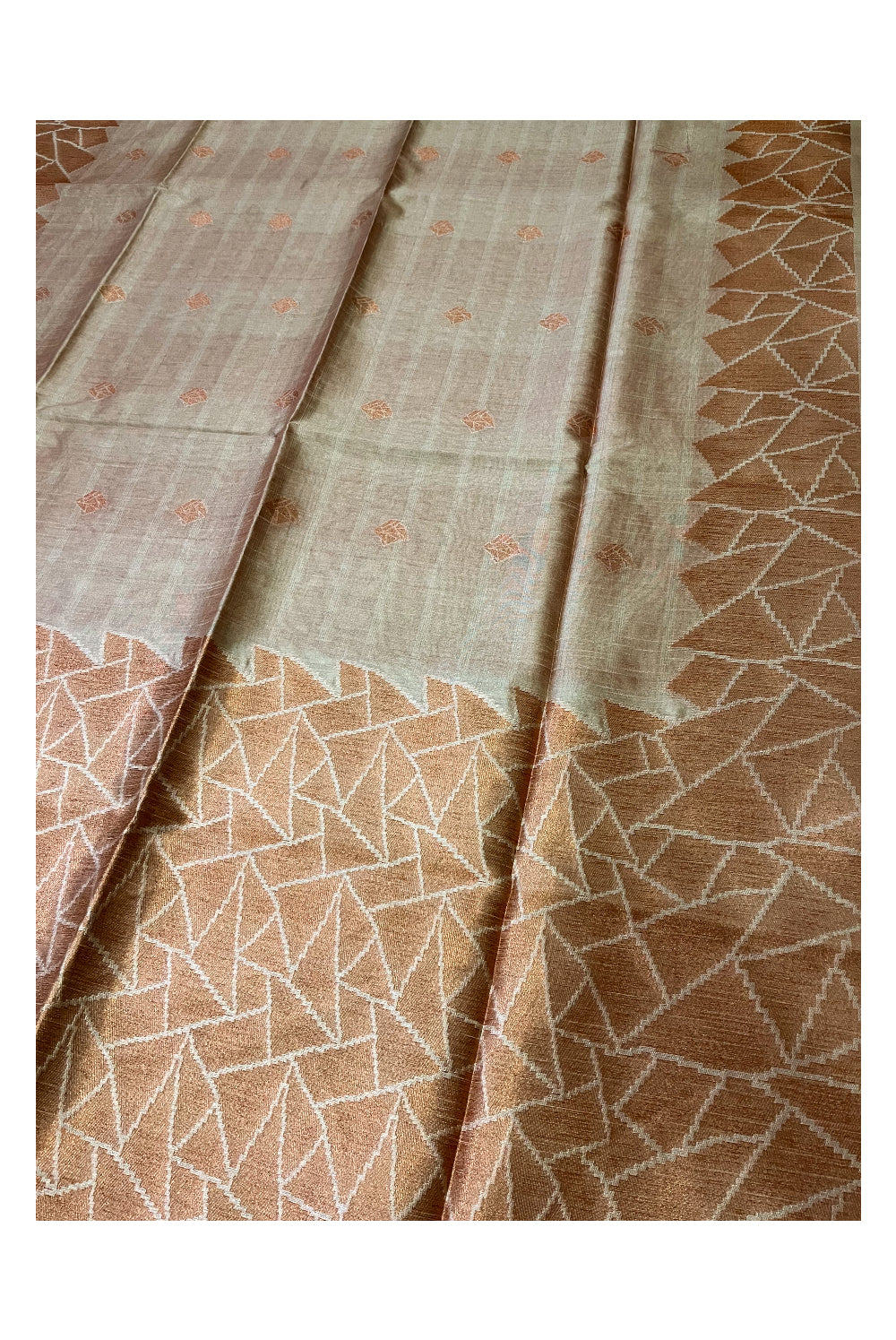 Southloom Semi Tussar Light Pink Copper Woven Designer Saree