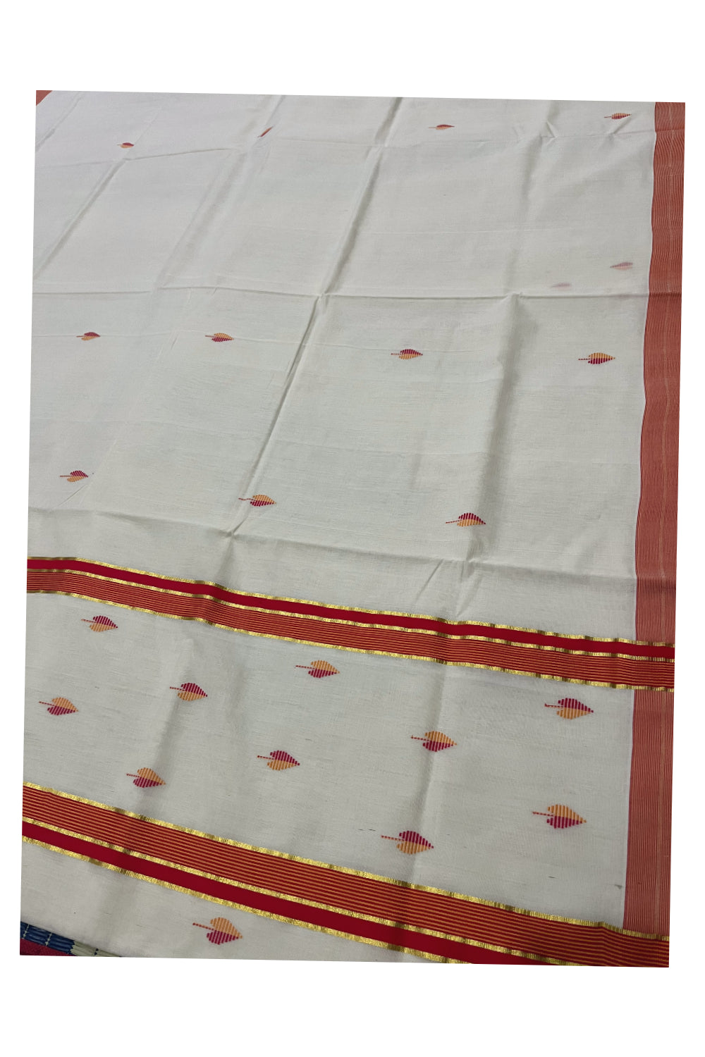 Southloom Balaramapuram Unakkupaavu Handloom Kasavu Saree with Orange Border and Butta Works on Body (Onam Saree 2023)