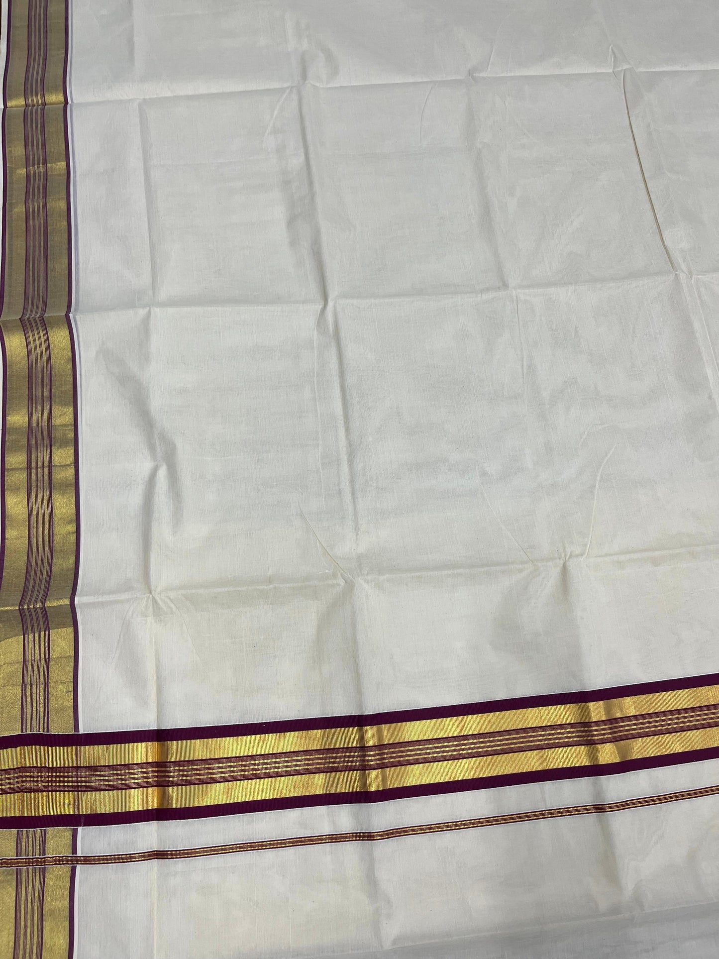 Southloom Kerala Cotton Kasavu Saree with Purple Border