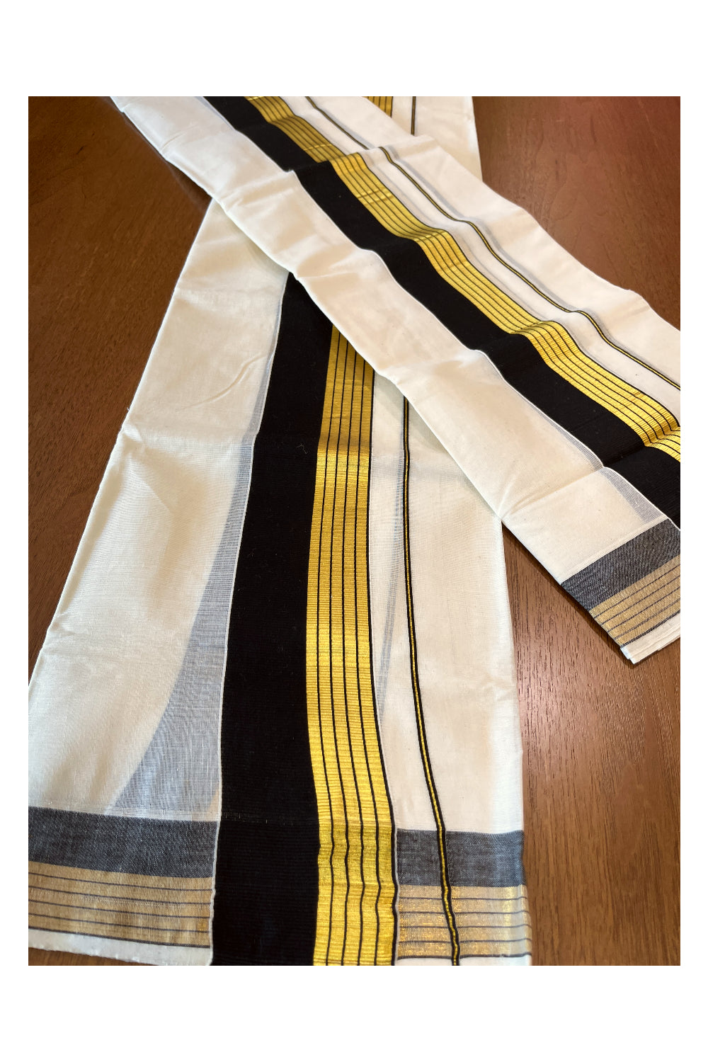 Kerala Cotton Set Mundu (Mundum Neriyathum) with Black and Kasavu Border