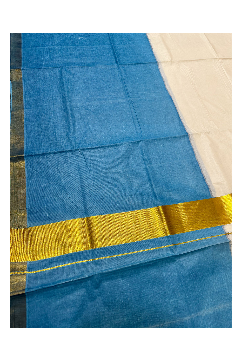 Southloom Tie and Dye Multi Colour Blue Kasavu Saree (Onam 2024 Collection)