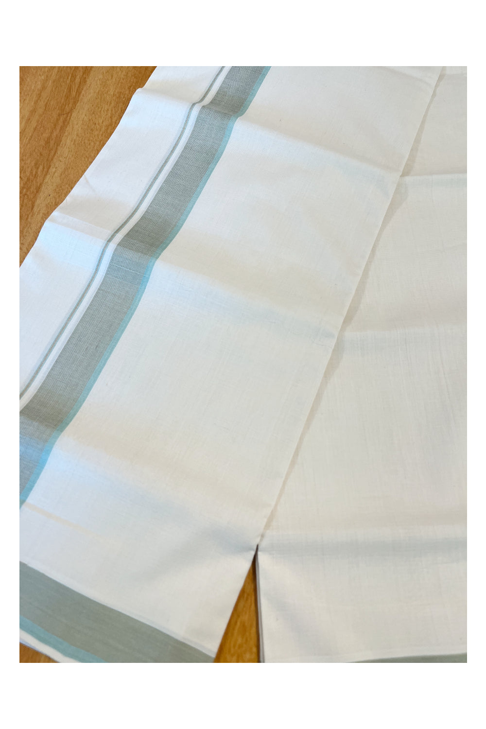 Southloom Premium Handloom Cotton Double Mundu with Green Border