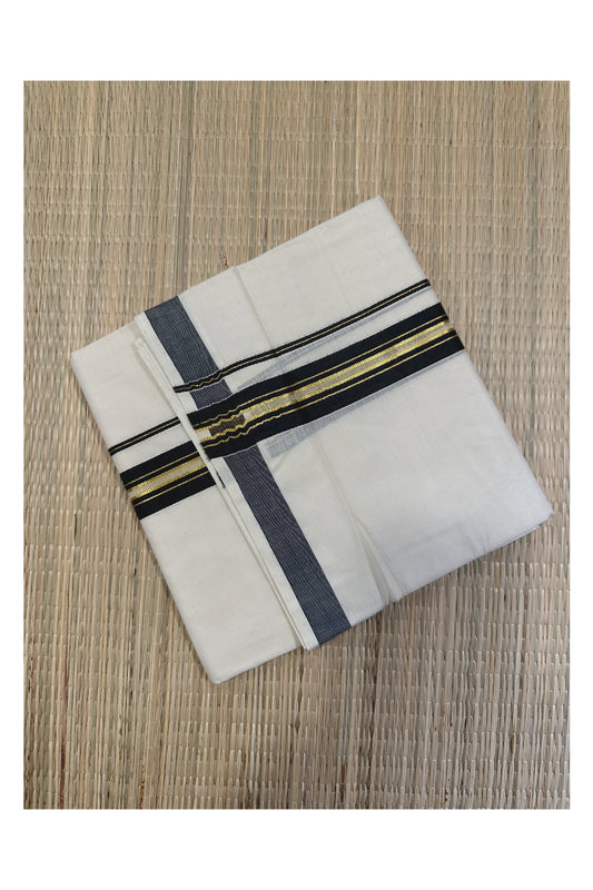 Off White Kerala Double Mundu with Kasavu and Black Kara (South Indian Kerala Dhoti)