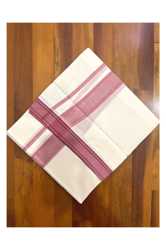 Pure Cotton 100x100 Double Mundu with Red and Silver Kasavu Line Border (Onam Mundu 2023)