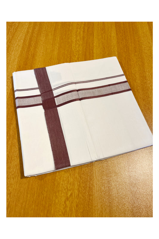 Pure White Cotton Single Mundu with Maroon Border (South Indian Dhoti)