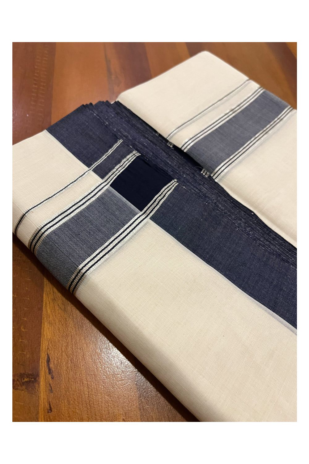 Southloom Premium Balaramapuram Unakkupaavu Handloom Mundu with Black and Silver Kasavu Border (South Indian Kerala Dhoti)