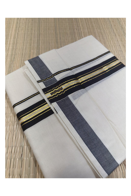 Off White Kerala Double Mundu with Kasavu and Black Kara (South Indian Kerala Dhoti)