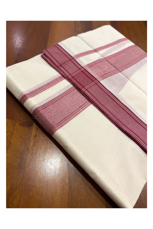 Pure Cotton 100x100 Double Mundu with Red and Silver Kasavu Line Border (Onam Mundu 2023)