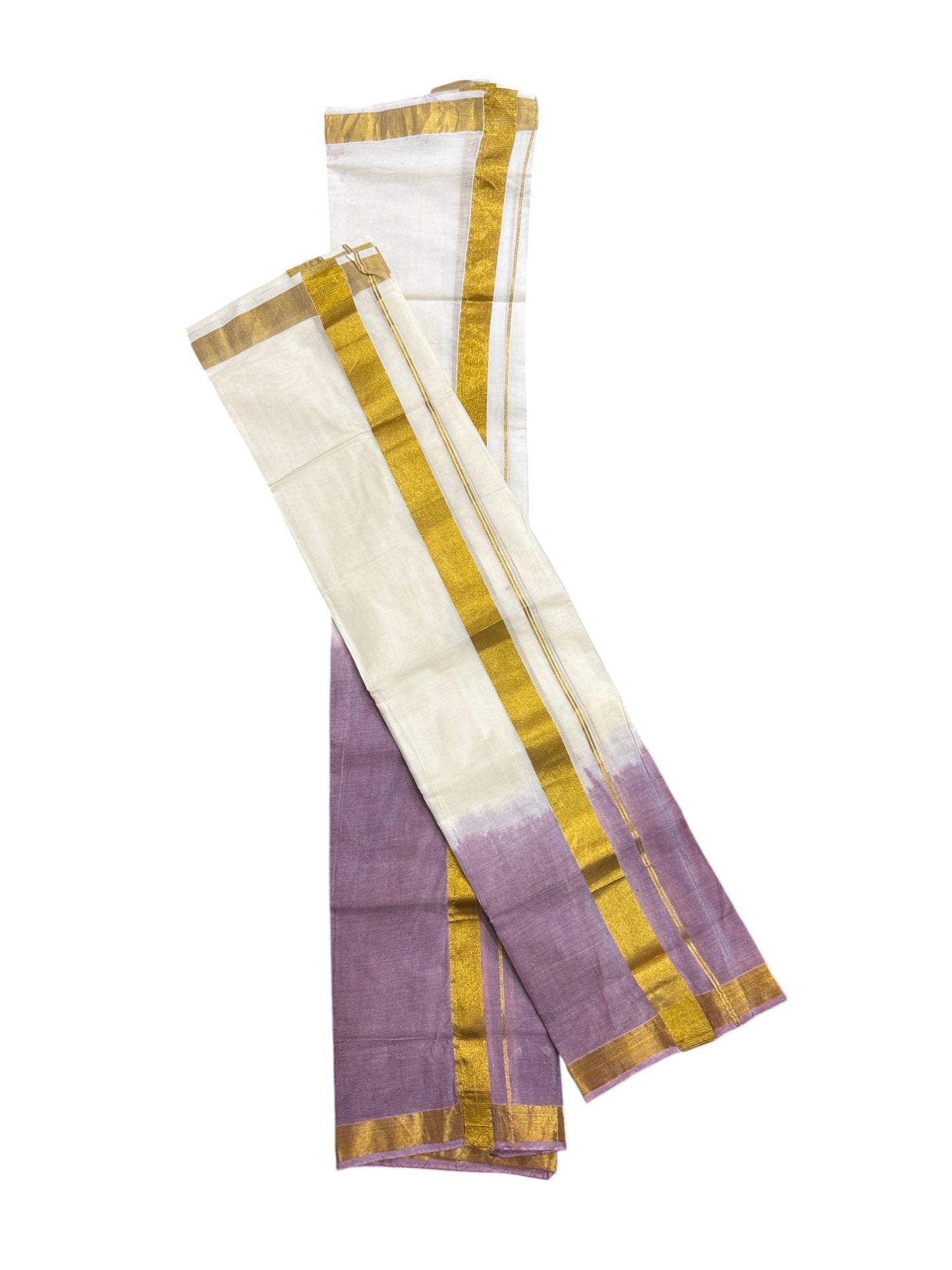 Southloom Tie & Dye - Half & Half  Multi Colour Violet Design Set Mundu (Mundum Neriyathum) in 2.80 m Neriyathu (Extra Length)