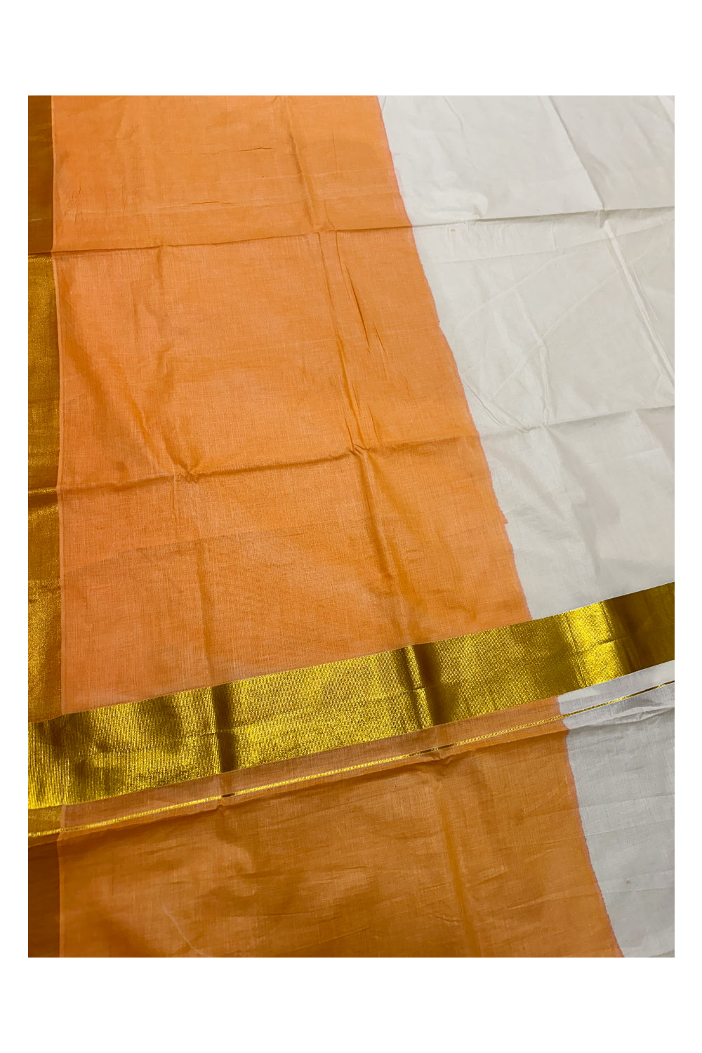 Southloom Tie and Dye Multi Colour Orange Kasavu Saree (Onam 2024 Collection)