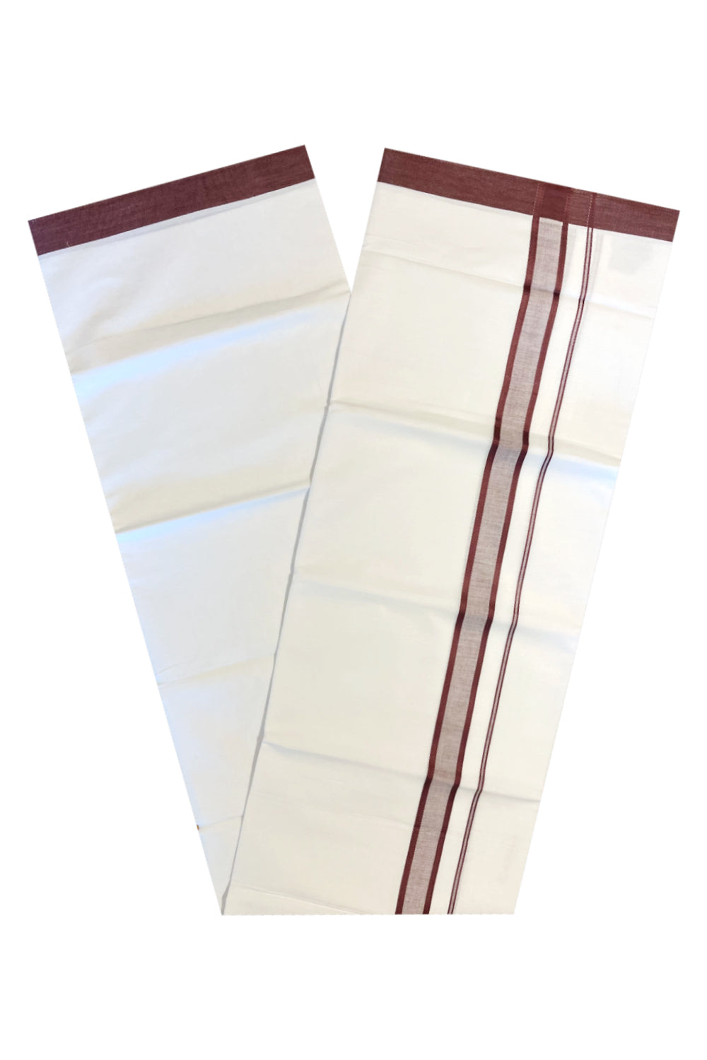 Pure White Cotton Single Mundu with Maroon Border (South Indian Dhoti)