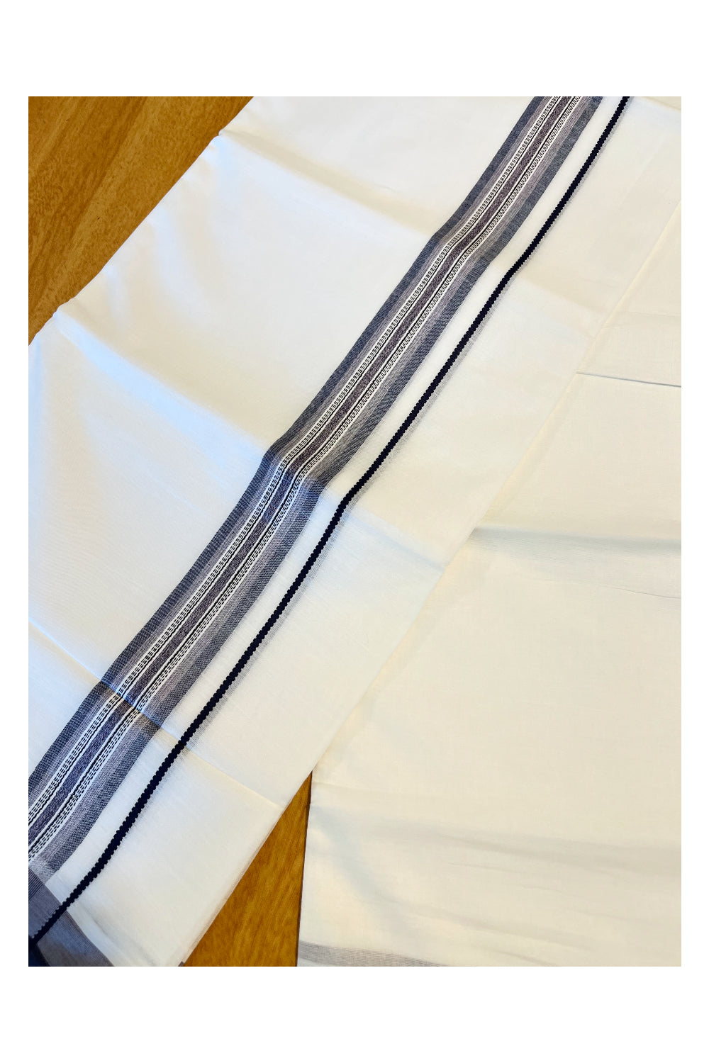 Pure White Cotton Double Mundu with Blue Border (South Indian Dhoti)