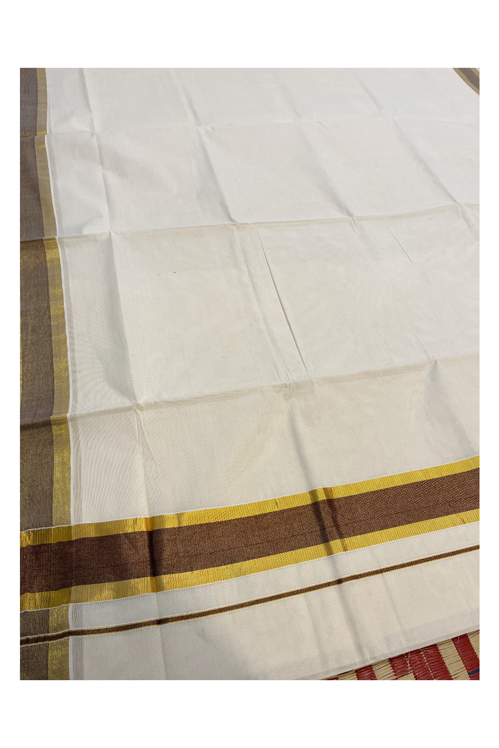 Pure Cotton Kerala Saree with Kasavu and Brown Border