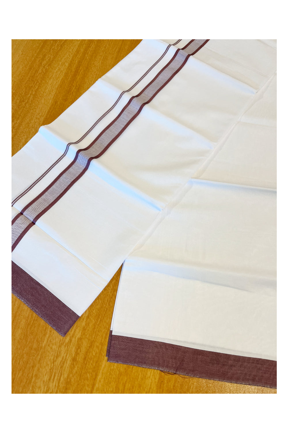 Pure White Cotton Single Mundu with Maroon Border (South Indian Dhoti)