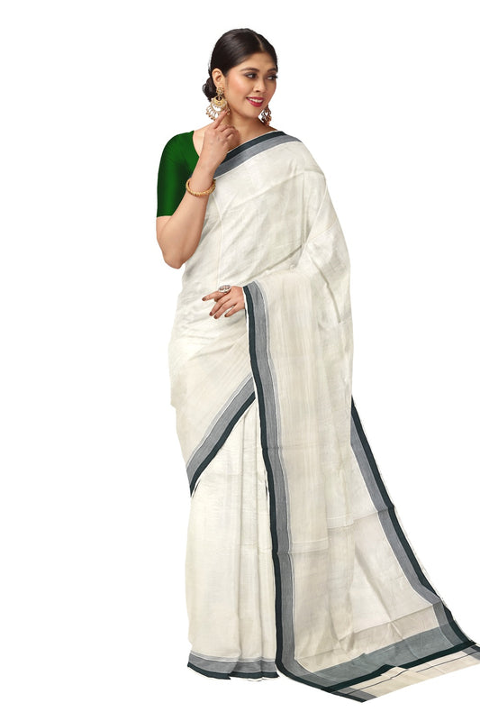 Pure Cotton Off White Kerala Saree with Green Shaded Border