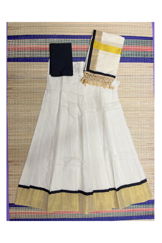 Southloom Semi Stitched Cotton Dhavani Set with Black Border and Blouse Piece