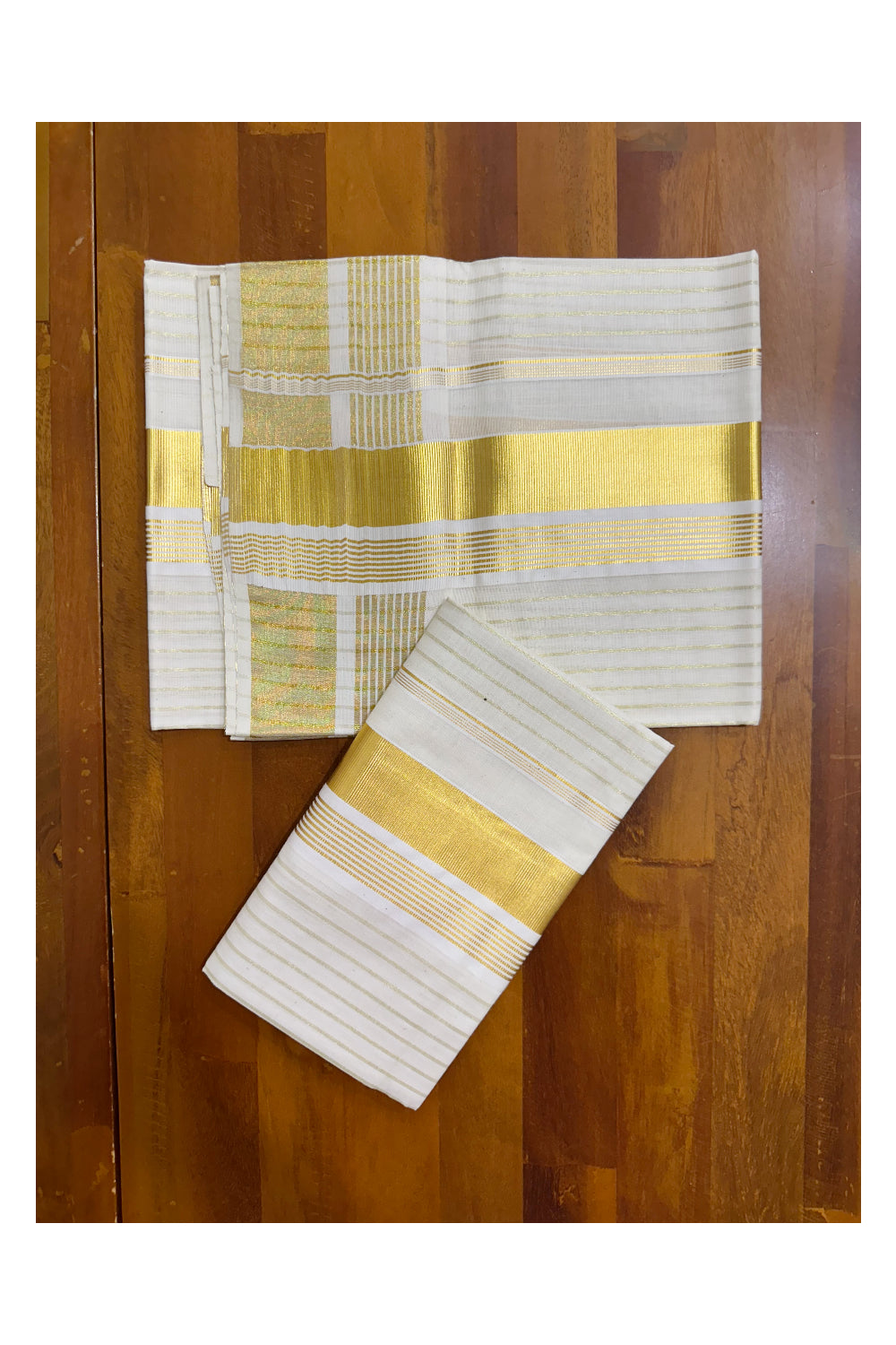 Pure Cotton Kerala Set Mundu with Kasavu Lines on Body (Handloom Quality Kasavu Used - 2.80 Mtrs)