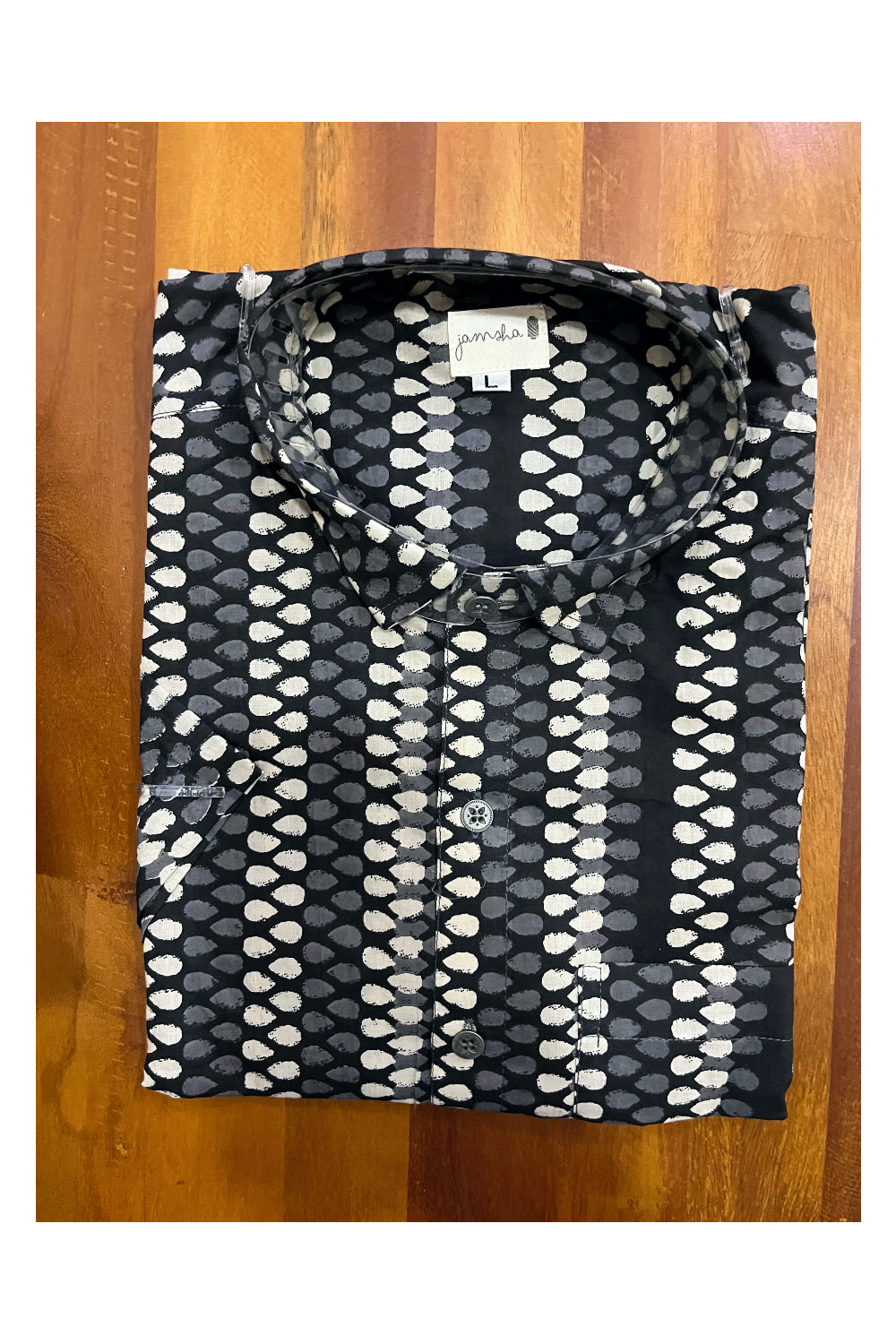 Southloom Jaipur Cotton Black and Beige Hand Block Printed Shirt (Half Sleeves)