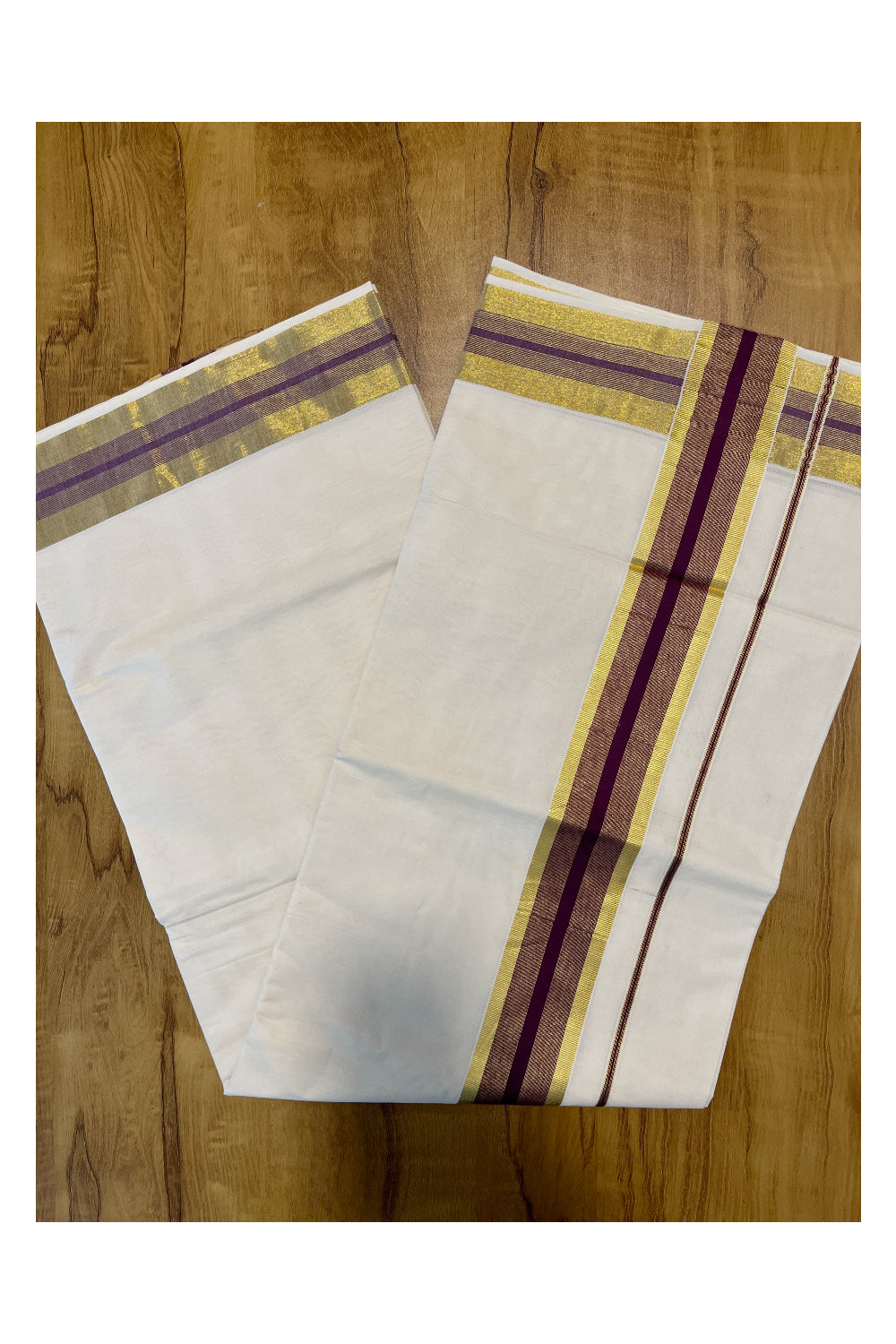 Pure Cotton Kerala Saree with Kasavu and Purple Border