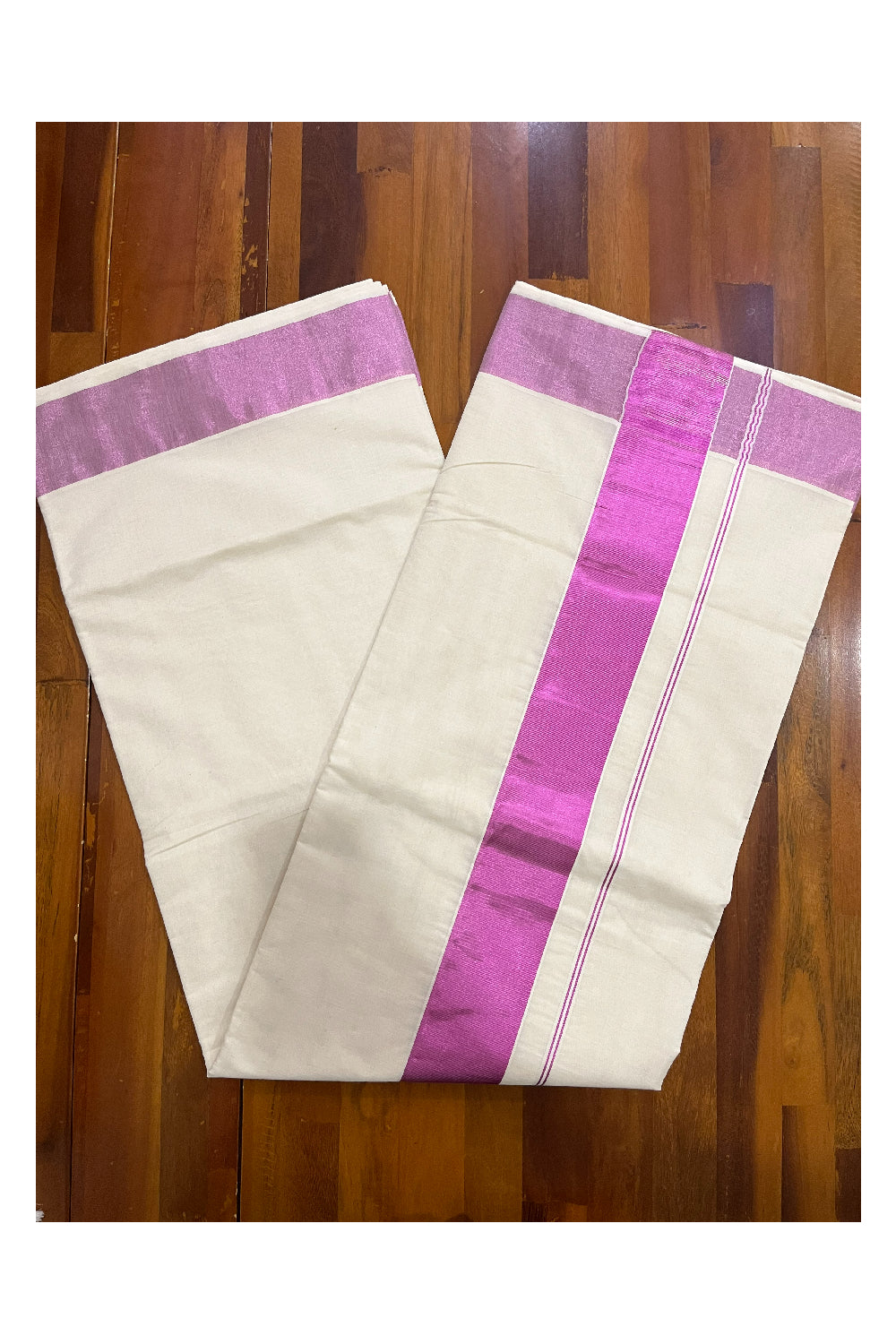 Pure Cotton Kerala Plain Saree with Pink Kasavu Border (Onam Collection 2024)