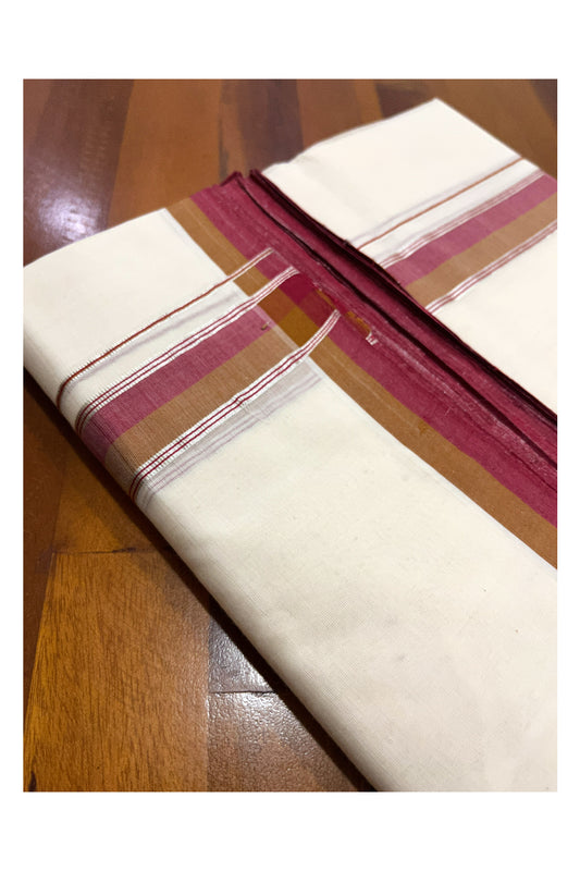 Southloom Premium Balaramapuram Unakkupaavu Handloom Mundu with Red Brown and Silver Kasavu Border (South Indian Kerala Dhoti)