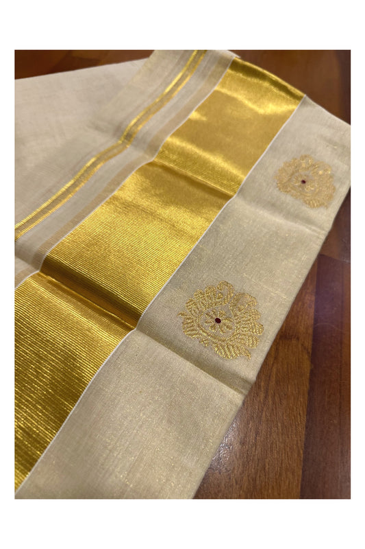 Southloom Tissue Angavasthram / Neriyathu with Floral Woven Design (aka Kavani / Mel Mundu / Utthariyam / Ponnada)