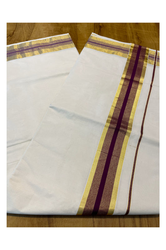 Pure Cotton Kerala Saree with Kasavu and Purple Border