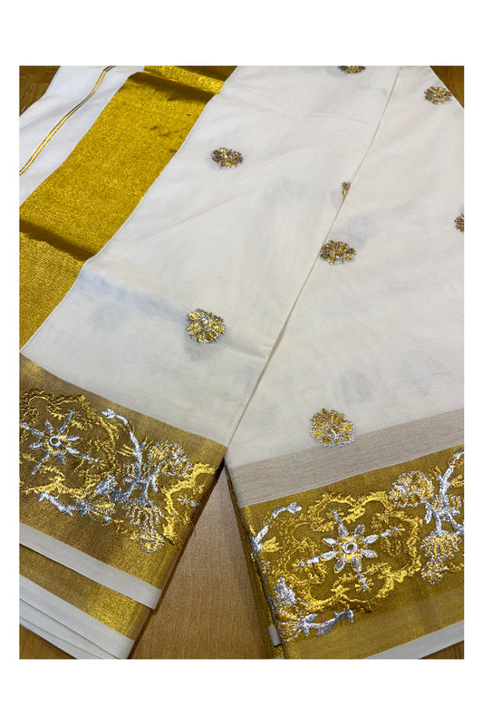 Kerala Cotton Kasavu Saree With Silver and Golden Woven Works